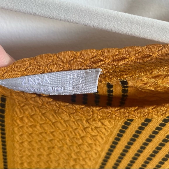 Zara collection Yellow Mustard Black Dress Midi Ruffled Ruched Dress L large - Picture 11 of 11